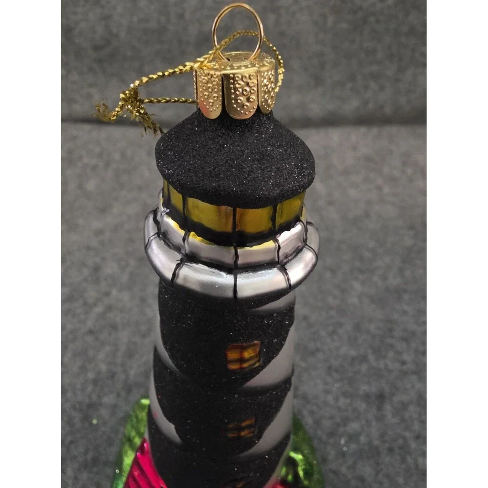 Cape Lookout (?) Lighthouse Glass Christmas Ornament. Coastal, Beach. READ